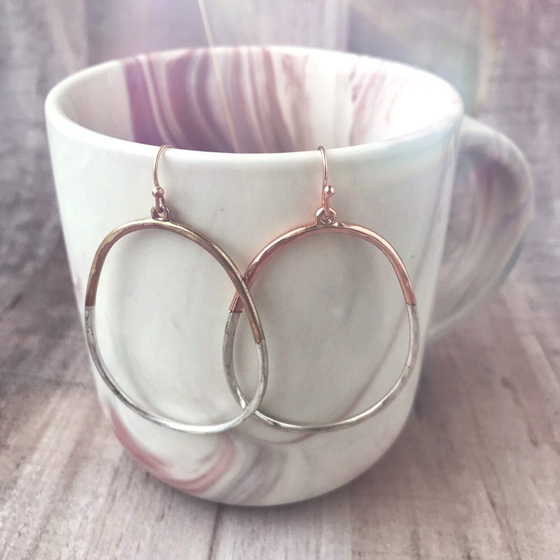 SPUNKYsoul Oval Hoop 2 toned Earrings for Women (Gold/Silver) - Image 4